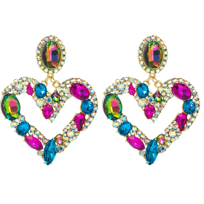

Temperament Colored Rhinestone Heart-shaped Earrings for Woman Party Banquet Jewelry