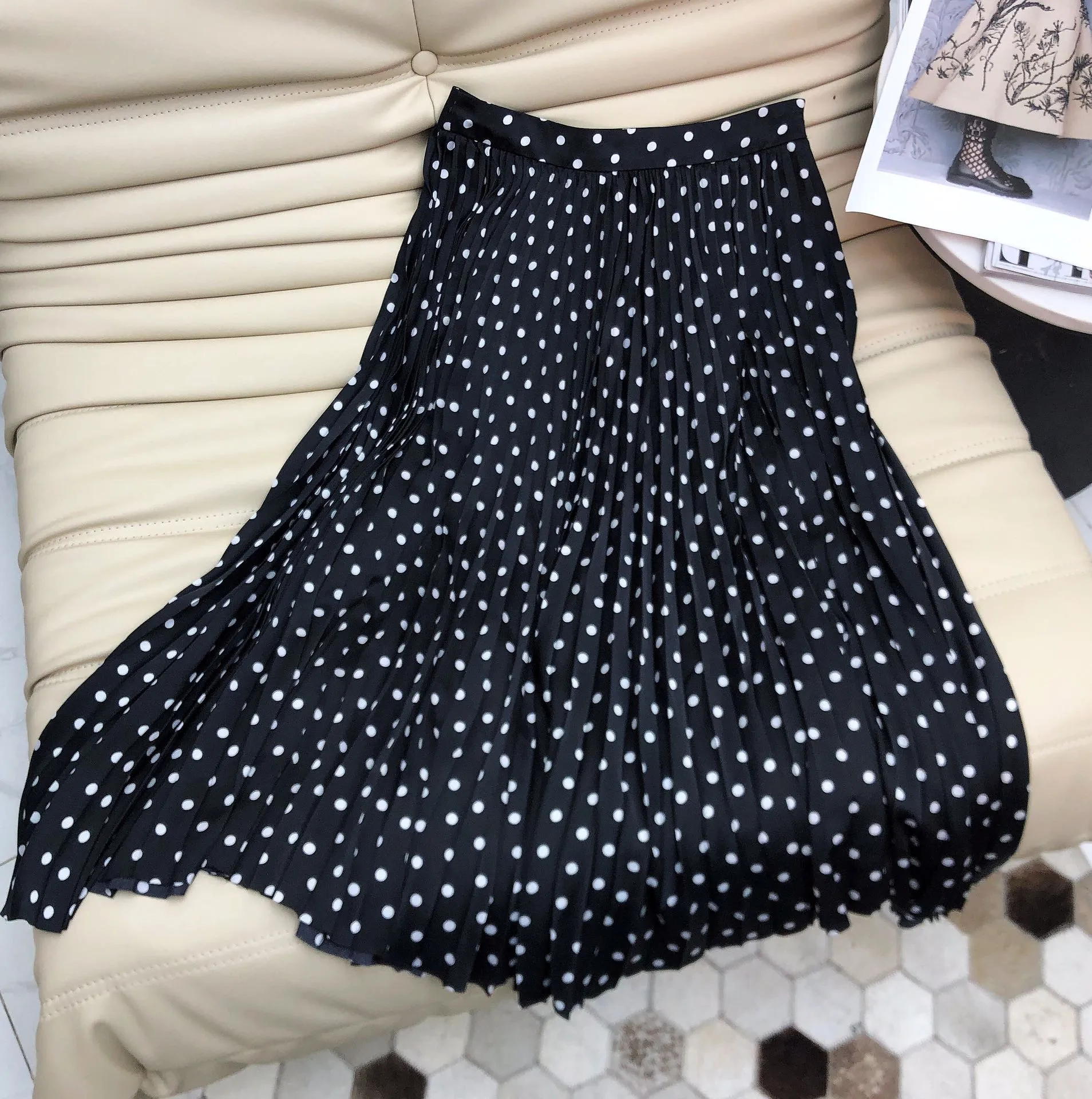 

Woman Clothes Skirt Women Clothing Fashion Women's Skirts Summer 2022 Long Skirts High-waisted Skirt Polka Dot Pleated Skirt