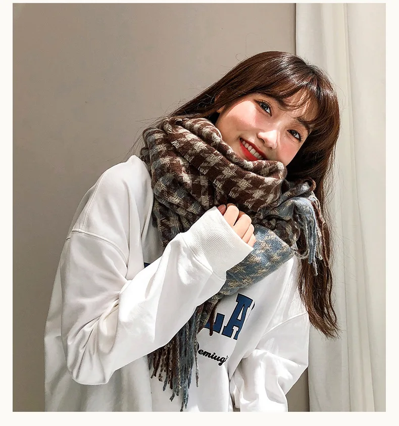 

Роскошный брендовый клетчатый шарф для женщин, кашемировые шарфы-кольца, теплые зимние шарфы-петли, клетчатый Повседневный сохраняющий теп...