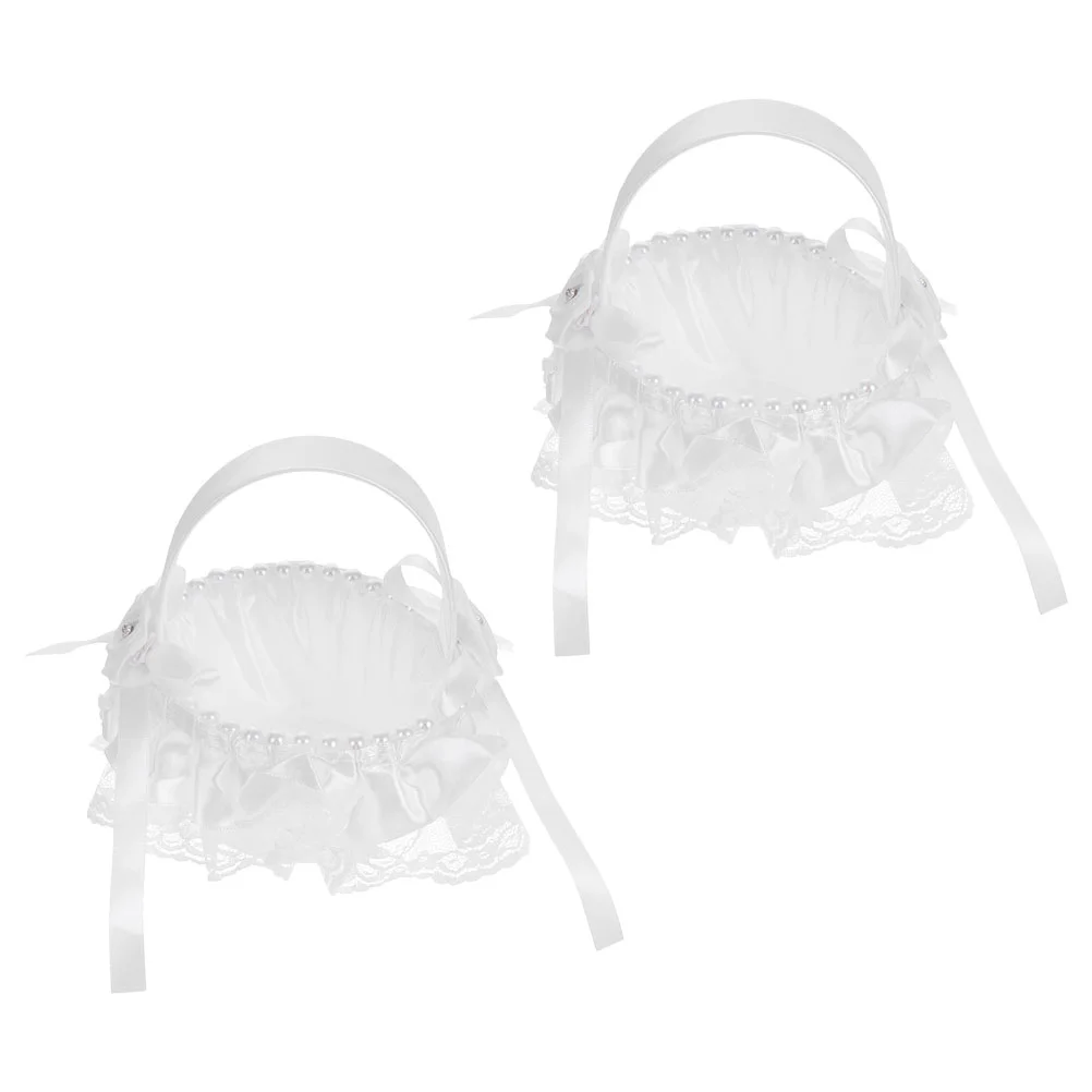 

2 Pcs Wedding Flower Basket Gift Container Sprinkle Flowers Elegant Baskets Delicate Polyester Ceremony Holder Bride