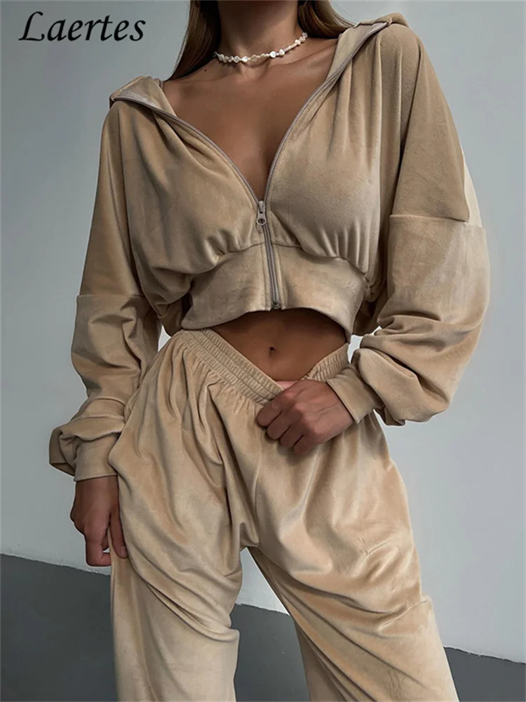 

Laertes Loose Hooded Long Sleeve Short Sweater Trousers Set 2022 Autumn Winter Street Sports Casual Two Piece Set