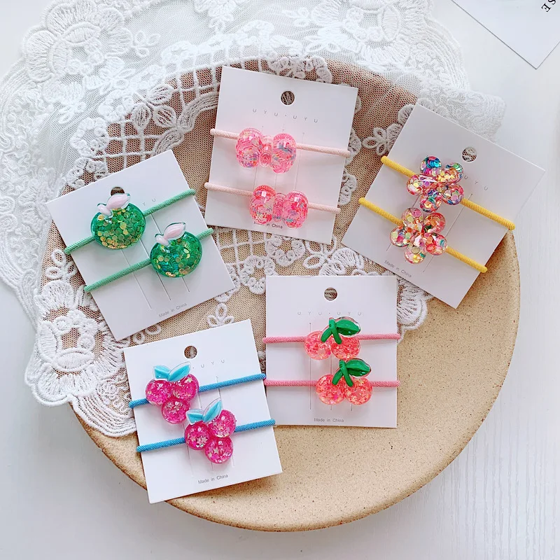 

2pcs Bright Candy Color Baby Girls Hair Ring Sequins Rubber Bands Double Ponytail Elastic Headwear Kawaii Children's Accessories