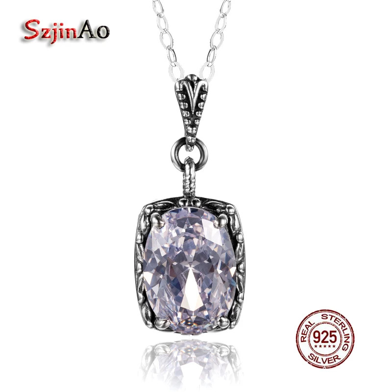 

Szjinao Classic 100% 925 Sterling Silver Oval Zircon Necklace Pendant For Woman Handmade Anniversary Vinitage Elegant Jewelry