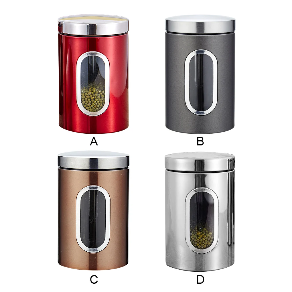 

Kitchen Canister Stainless Steel Grain Storage Container Visible Tea Coffee Jar with Lid Silver