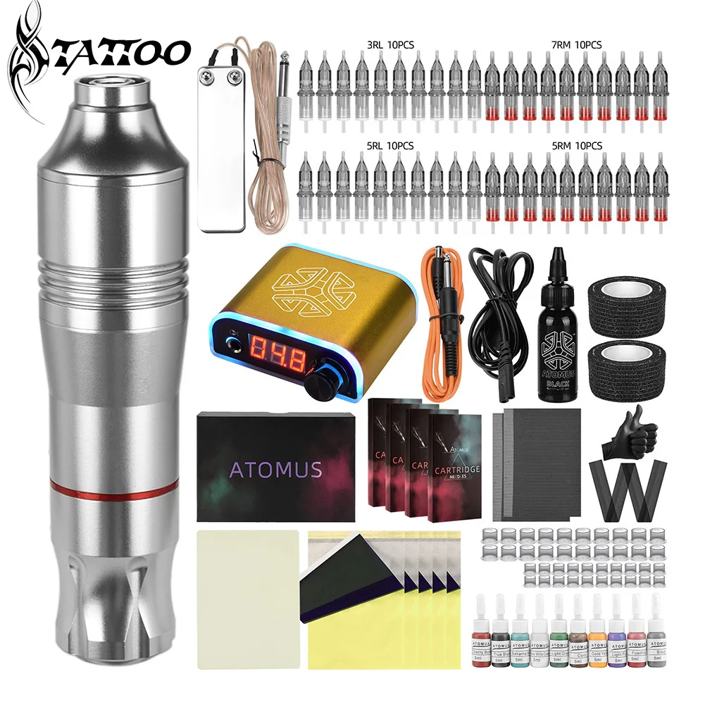 

Complete Tattoo Machine Kits Tattoo Power Supply Rotary Pen Set With Cartridge Needles Permanent Makeup Accessories for Beginner