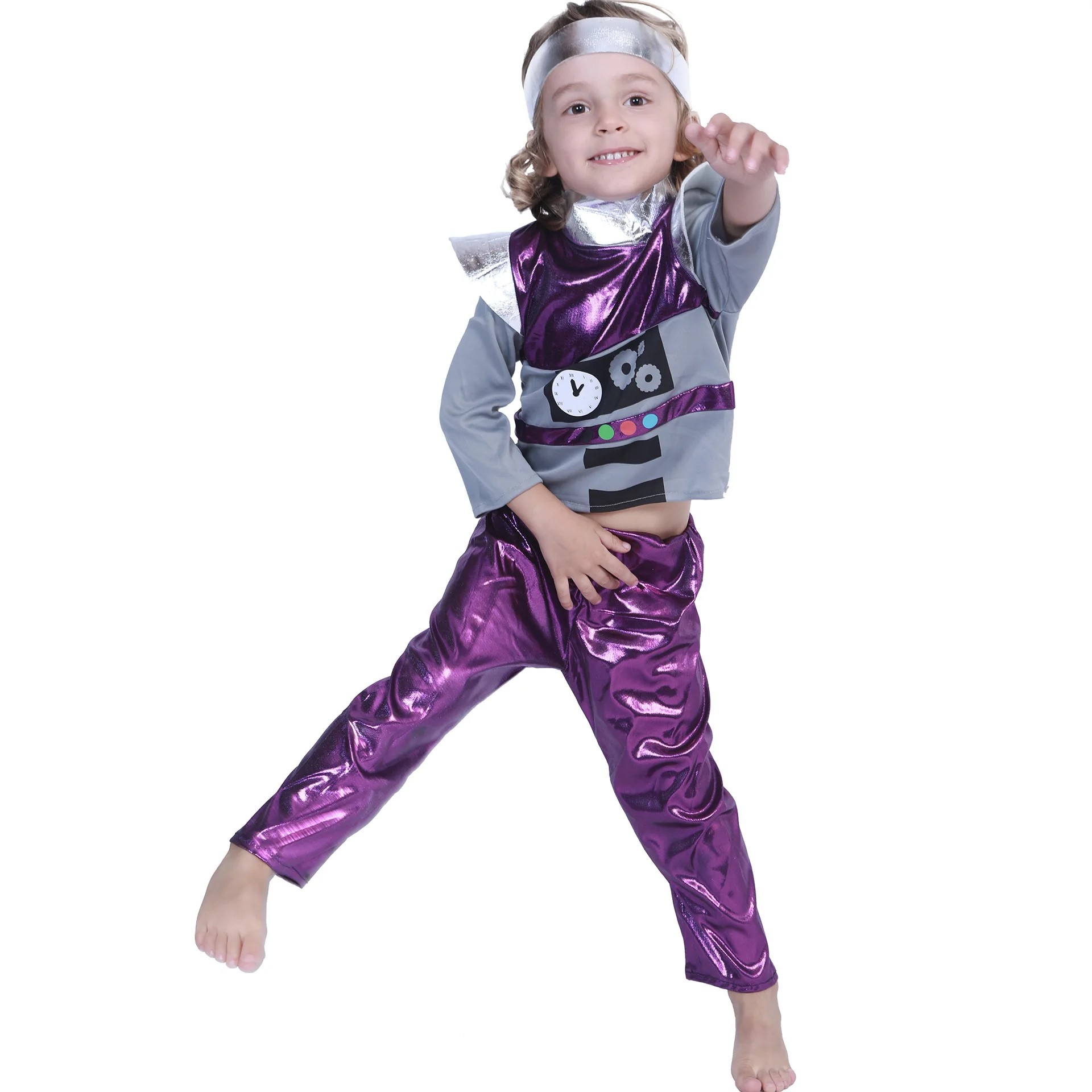 

Shining Unisex Boys Girls Robot Cosplay Kids Children Halloween Alien Costumes Carnival Purim Masquerade Role Play Party Dress