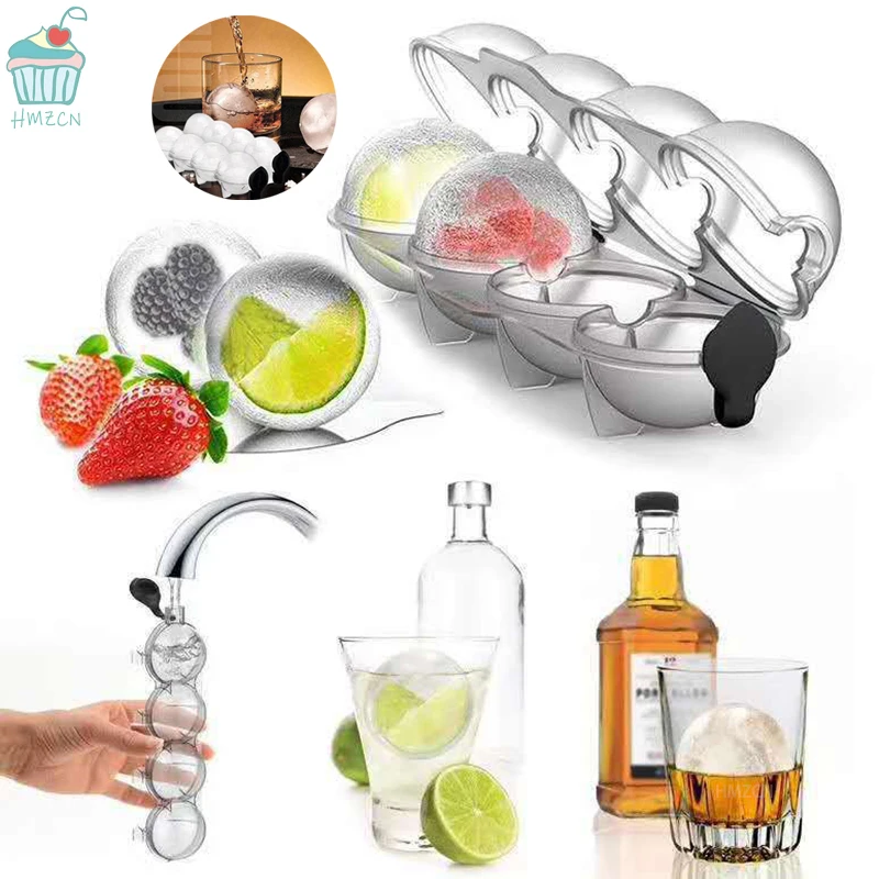 

4-hole Ice Cube Makers Round Ice Hockey Mold Whisky Cocktail Vodka Ball Ice Mould Bar Party Kitchen Ice Box Ice Cream Maker Tool