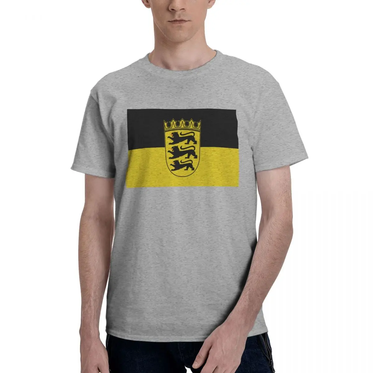 Мужская футболка с флагом Баден-вﾨrttemberg (государственный, малые руки), дорожная серая мужская Базовая футболка с коротким рукавом, креативная рубашка европейского размера