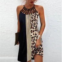 2022 spring summer women new ethnic style fashion printing dress ladies halter neck mesh belt hollow out sleeveless casual dress