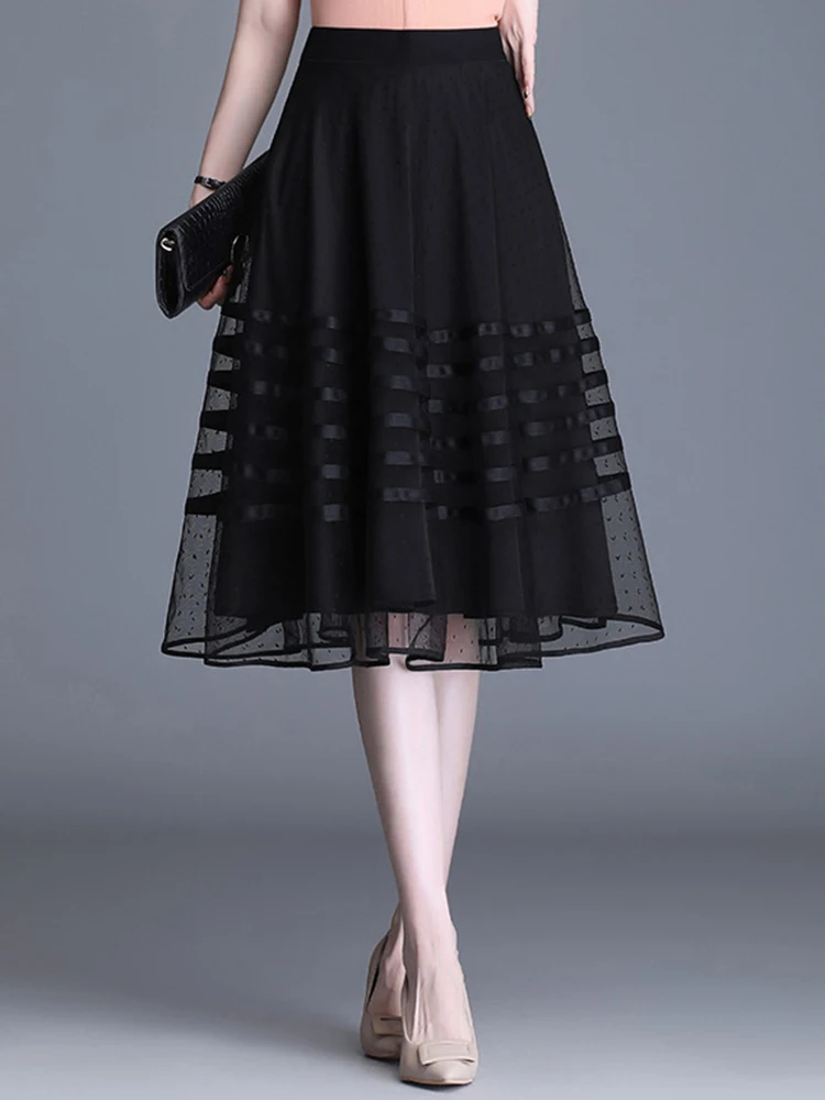 

Bust Skirt Black Gauze Drape A New Spring and Summer 2022 Pleated of Tall Waist MidLength Korean Style