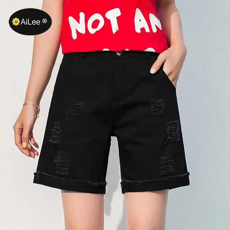 Oversize 5XL Streetwear High Waist Wide Leg Half Long Shorts For Women Summer New Fashion Shorts Women Loose Hole Midi Shorts