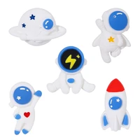 cute astronaut enamel pin white blue color rocket planet badges metal brooches for women kids jewelry accessories gifts