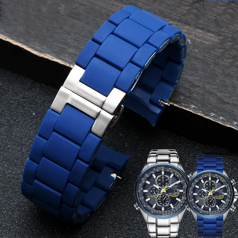 

Stainless Silicone Steel Watch band For Citizen Blue Angel AT8020-54L Air Eagle JY8035 Rubber Strap 23mm Waterproof Accessories