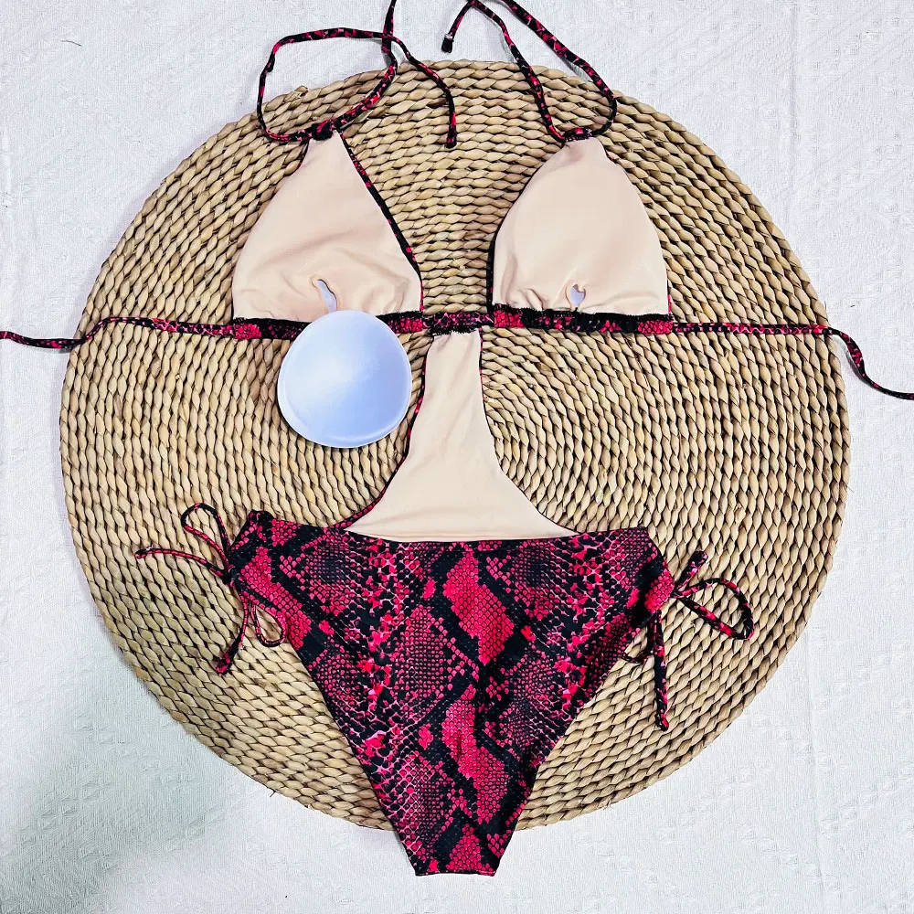 Монокини со змеиным принтом купальник из 2 предметов женское сексуальное бикини