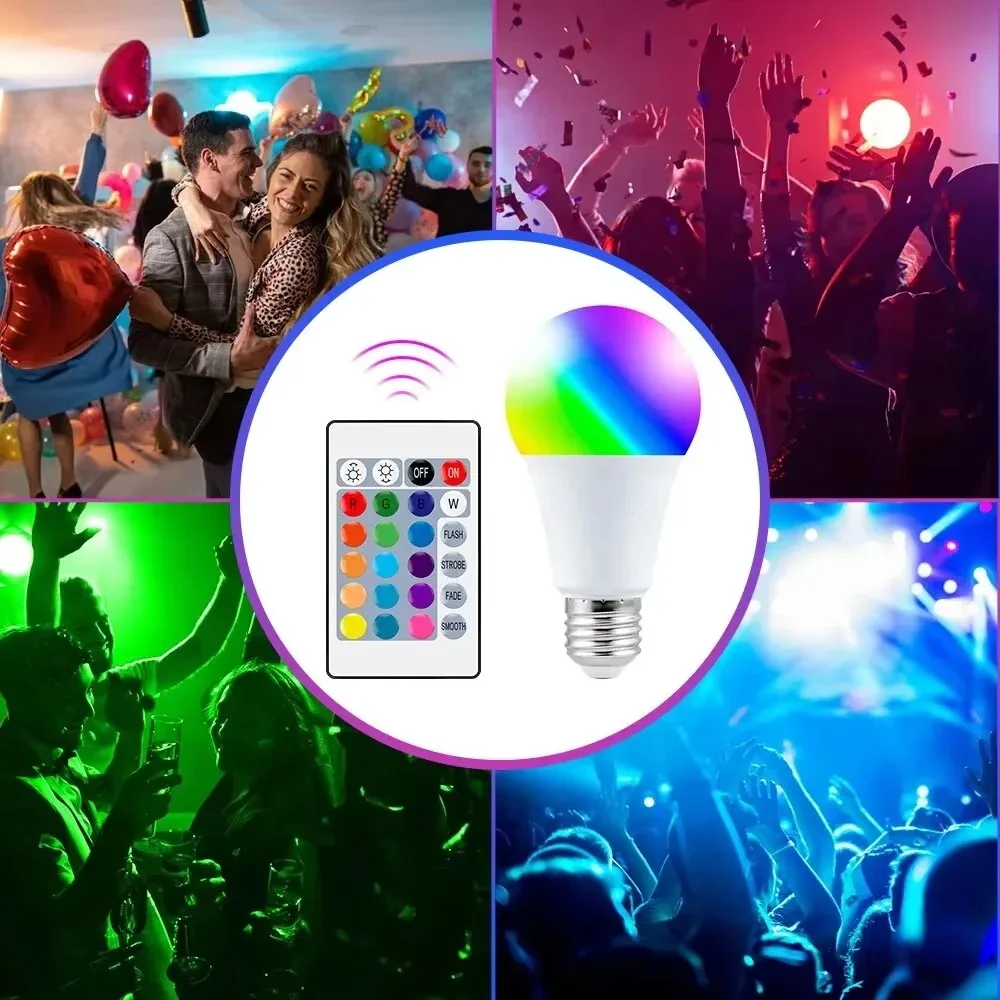 E27 RGB светодиодная лампа 220 В, многоцветная белая лампа, меняющая цвет с ИК-пультом дистанционного управления для спальни, вечеринки, домашнего декора (art.: 3920d1e798e4d) - 3920d1e798e4d