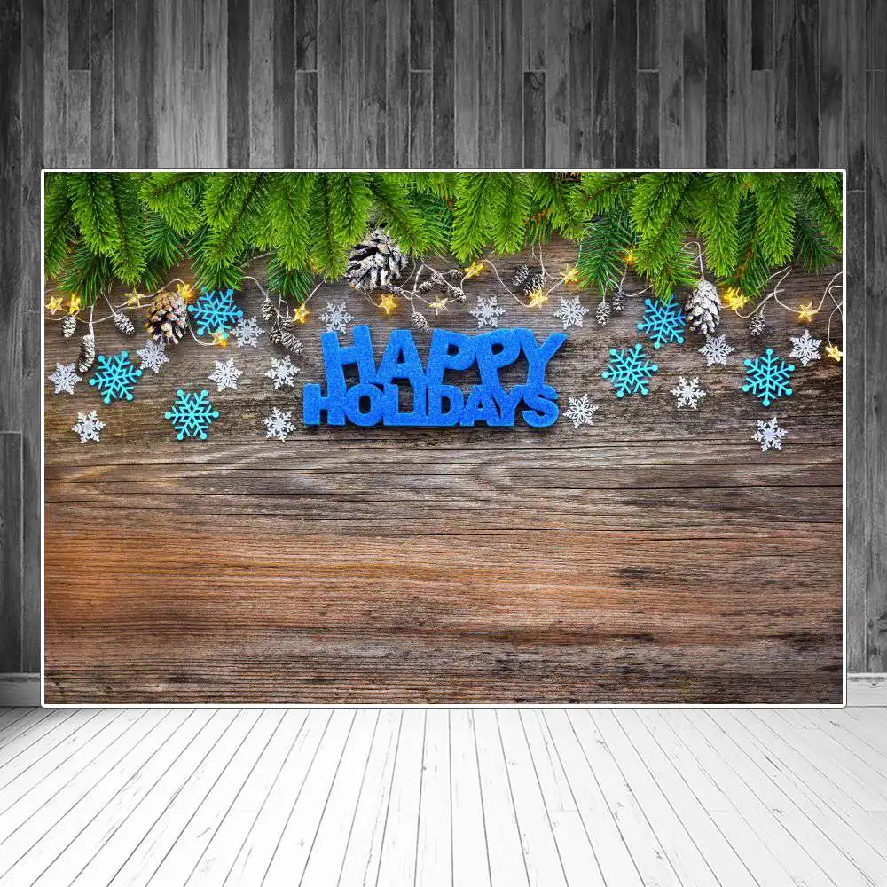 

Christmas Happy Holiday Pine Cones Snowflake Wooden Boards Photography Backgrounds Custom Baby Party Decoration Photo Backdrops