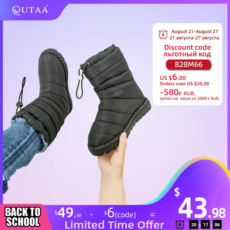 QUTAA/2024 г. Модные женские ботильоны зимние теплые женские зимние ботинки повседневная короткая обувь на платформе женская обувь на плоской подошве, размер 34-39
