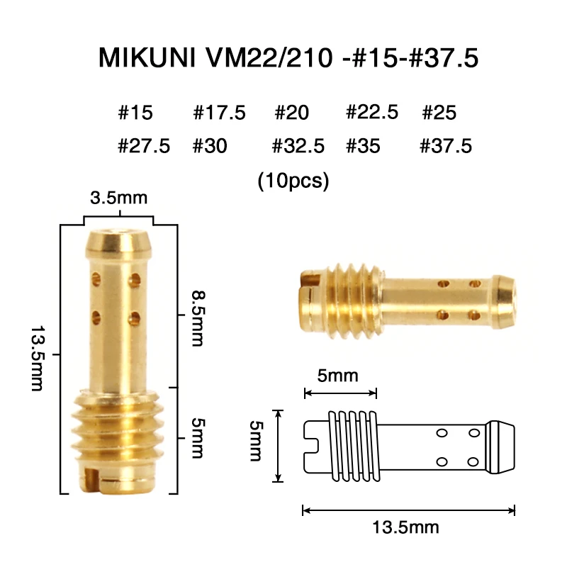

ZSDTRP-10pcs/set Pilot Jet 8 Bleed Holes 15 17,5 20 22,5 25 30 32,5 35 37,5 for Mikuni 34 HS40 HSR VM28/486 TM40
