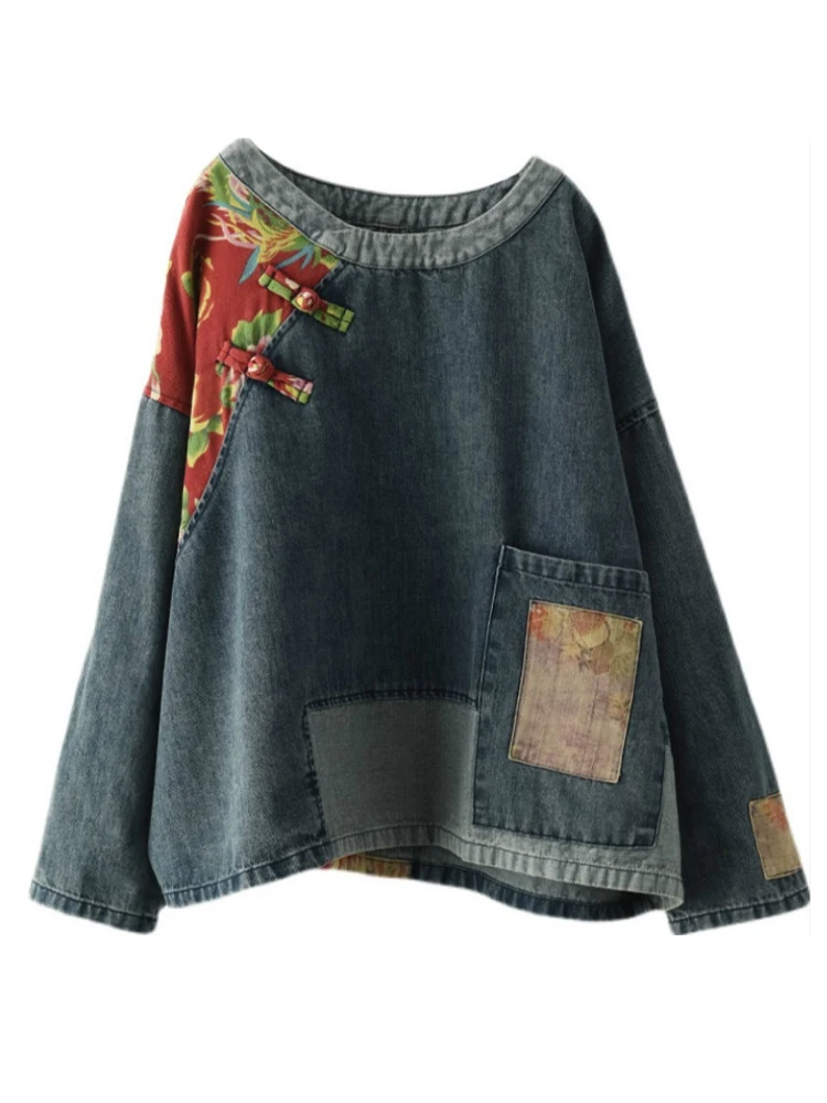 Max LuLu 2022 Fashion Style Clothes Women Vintage Patchwork Blouses Ladies Loose Denim Shirt Female Printed Casual Tops Big Size