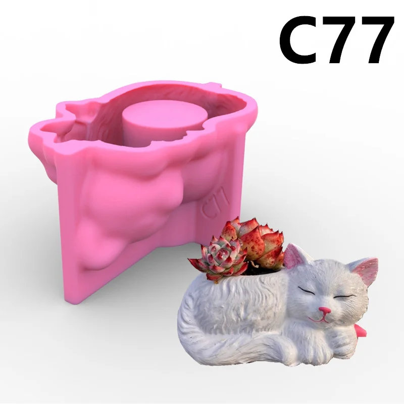 Molde de silicona para maceta de gato, herramienta de decoración para el hogar, maceta suculenta, bricolaje, florero de hormigón, Cactus, C77