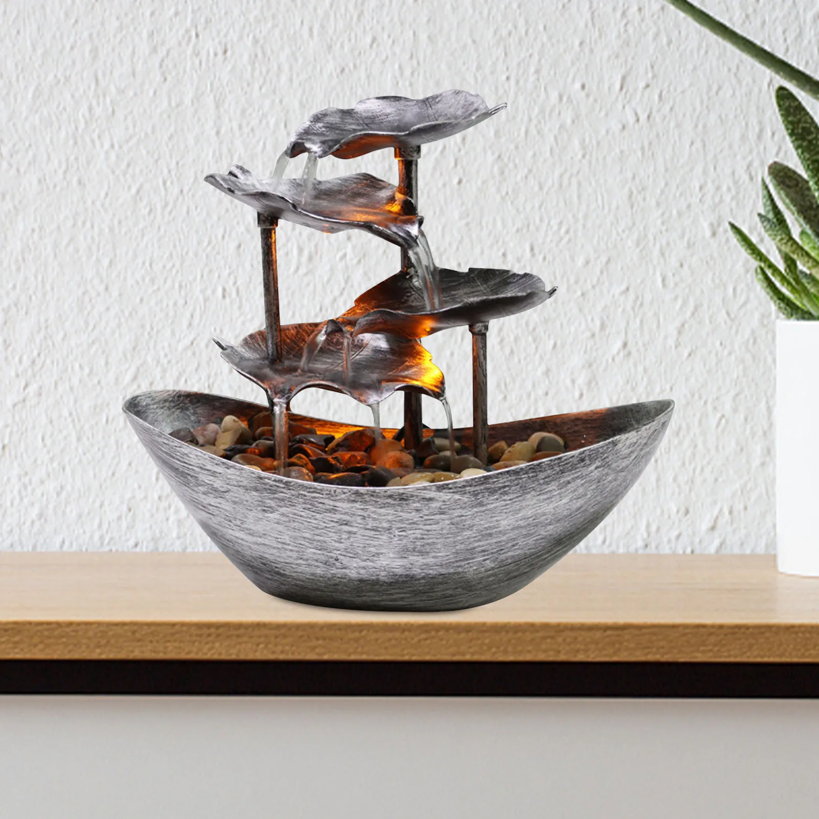 Настольный водяной фонтан 4-ярусный небольшой USB-фонтан с листьями лотоса