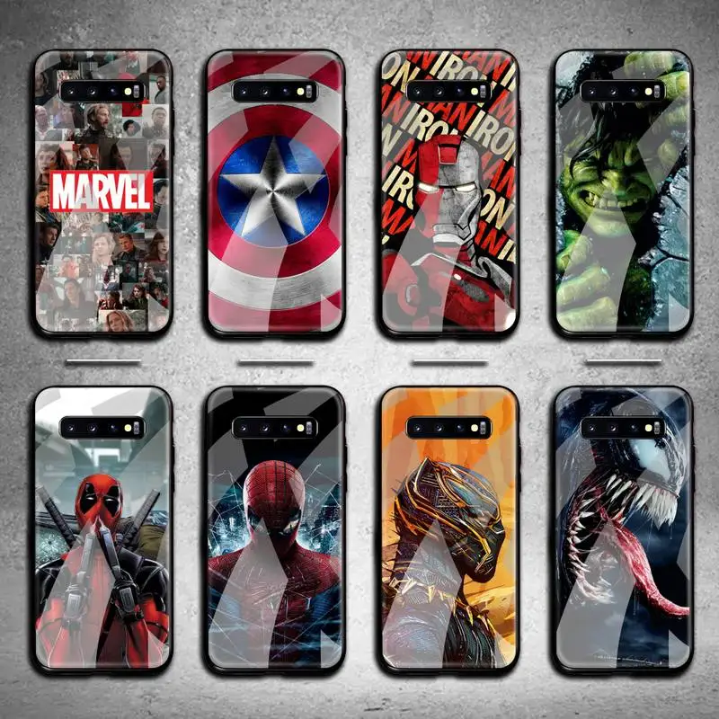 

Marvel Deadpool Iron Man spiderman venom Groot Phone Case Tempered Glass For Samsung S20 Plus S7 S8 S9 S10 Note 8 9 10 Plus