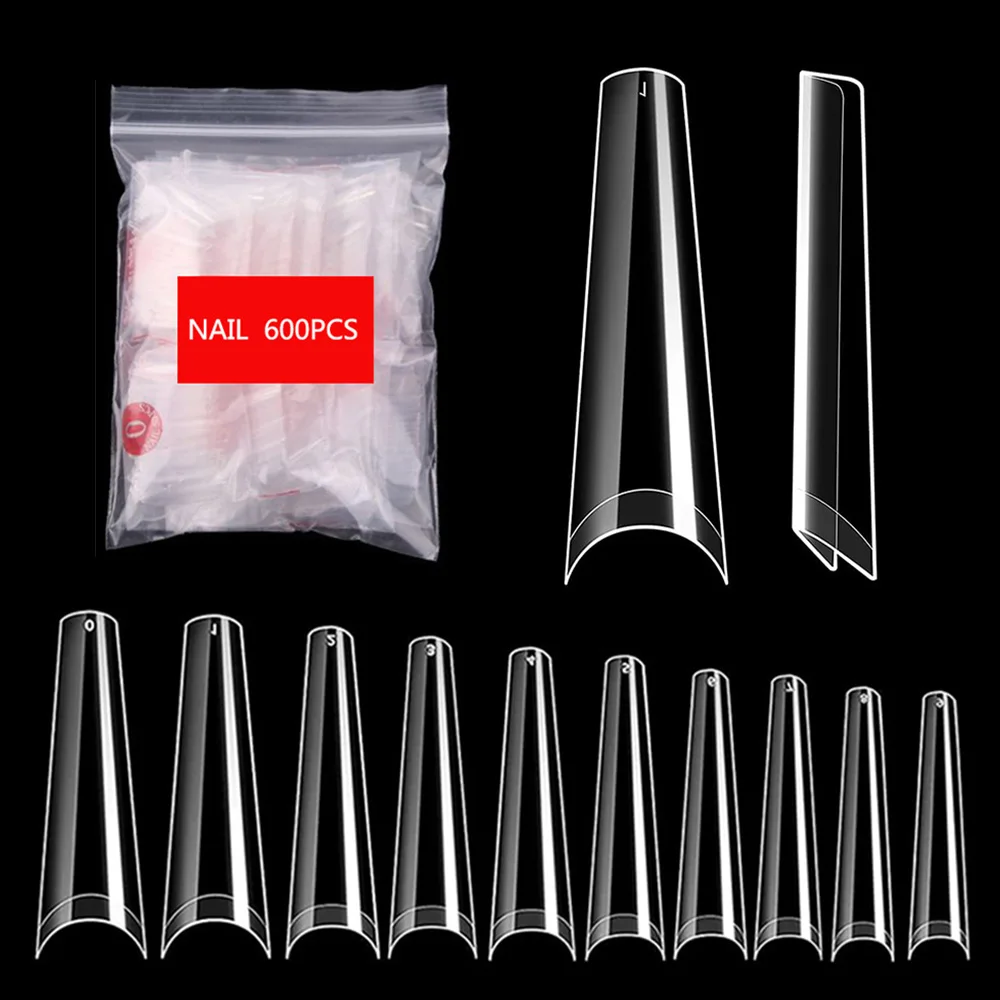 

600pcs/bag Extra Long Nail Tips XXL Coffin Fake Nail Acrylic Half Cover