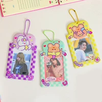 1 pocket cute card holder rabbit print photo holder with pendant korean card package 3inch cartoon portable student stationery
