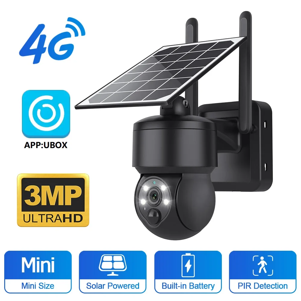 

Solar 3MP WiFi 4G PTZ Camera Outdoor Battery Powered Security Camera PIR Motion Detection With 128G TF Card UBOX