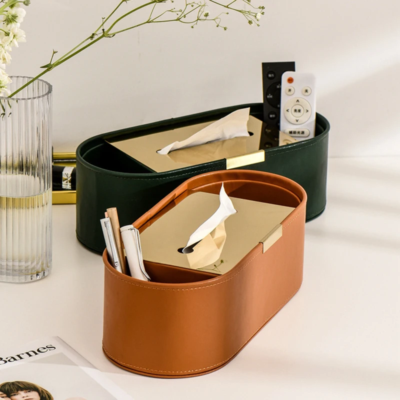 

Multifunction Paper Napkin Art Tissue Leather Box Box Home Sundries Holder Remote Drawer Decor Storage Desktop Luxury