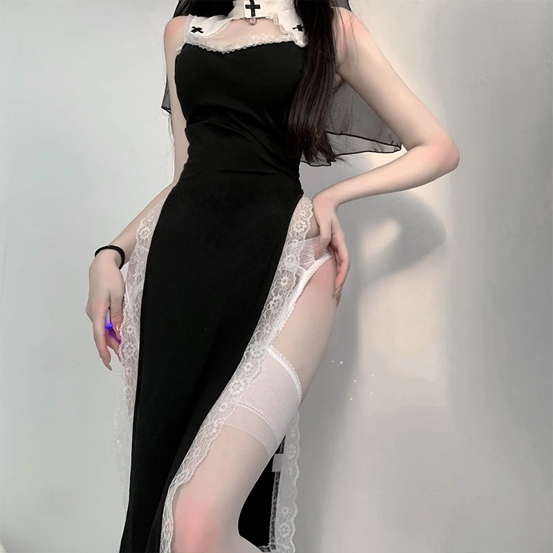 

Halloween Costumes for Women Sexy Nun Cosplay Lingerie Tempting Uniform Party Performance Slit Dress Attractive Seduce Clothing