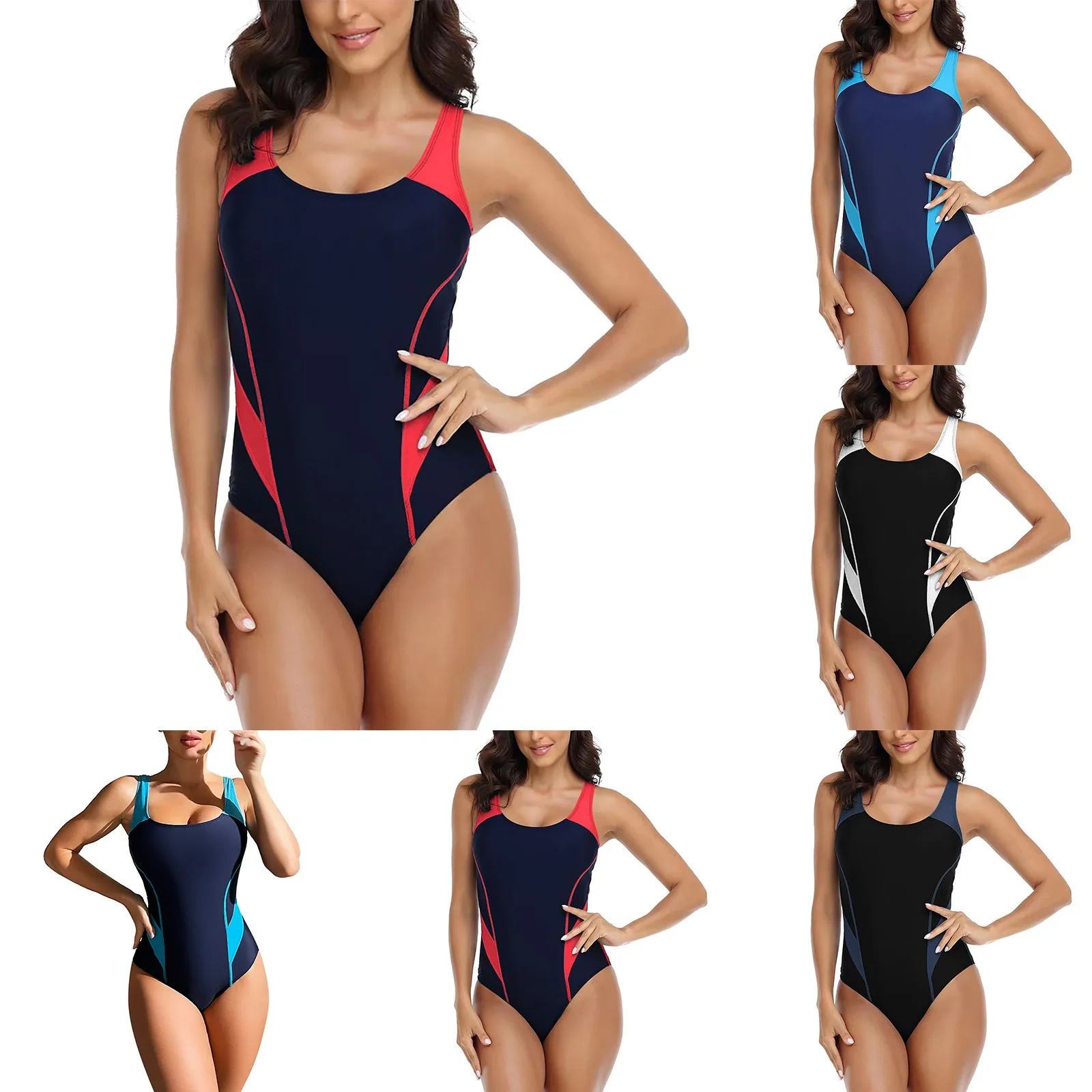 

Swimwear One Piece Summer Monokini Women Swimsuit Bathing Suit Athletic Swimwear Scalloped Round Neck Low Back Adjustable Straps