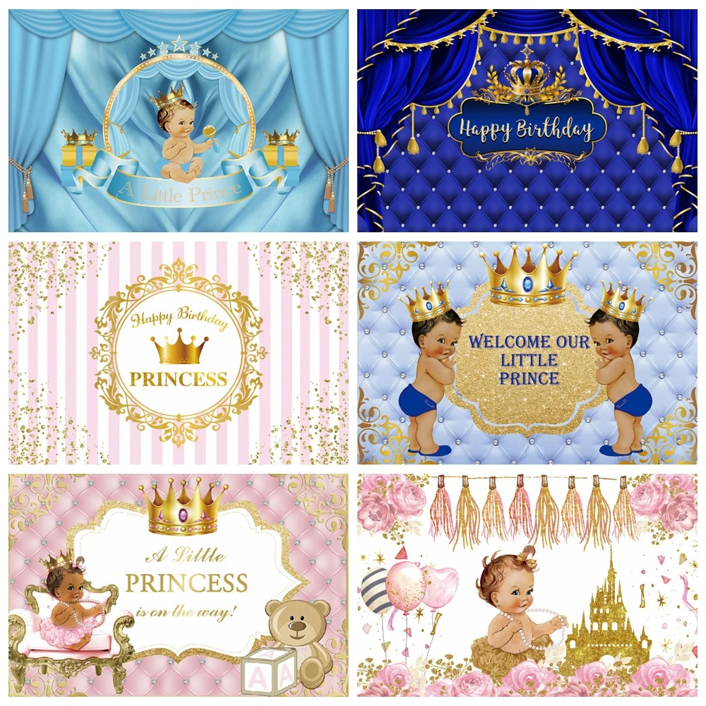 

Pink Blue Golden Curtain Newborn Baby Shower Photocall Backdrop Boy Girl Princess Prince Birthday Custom Photography Backgrounds