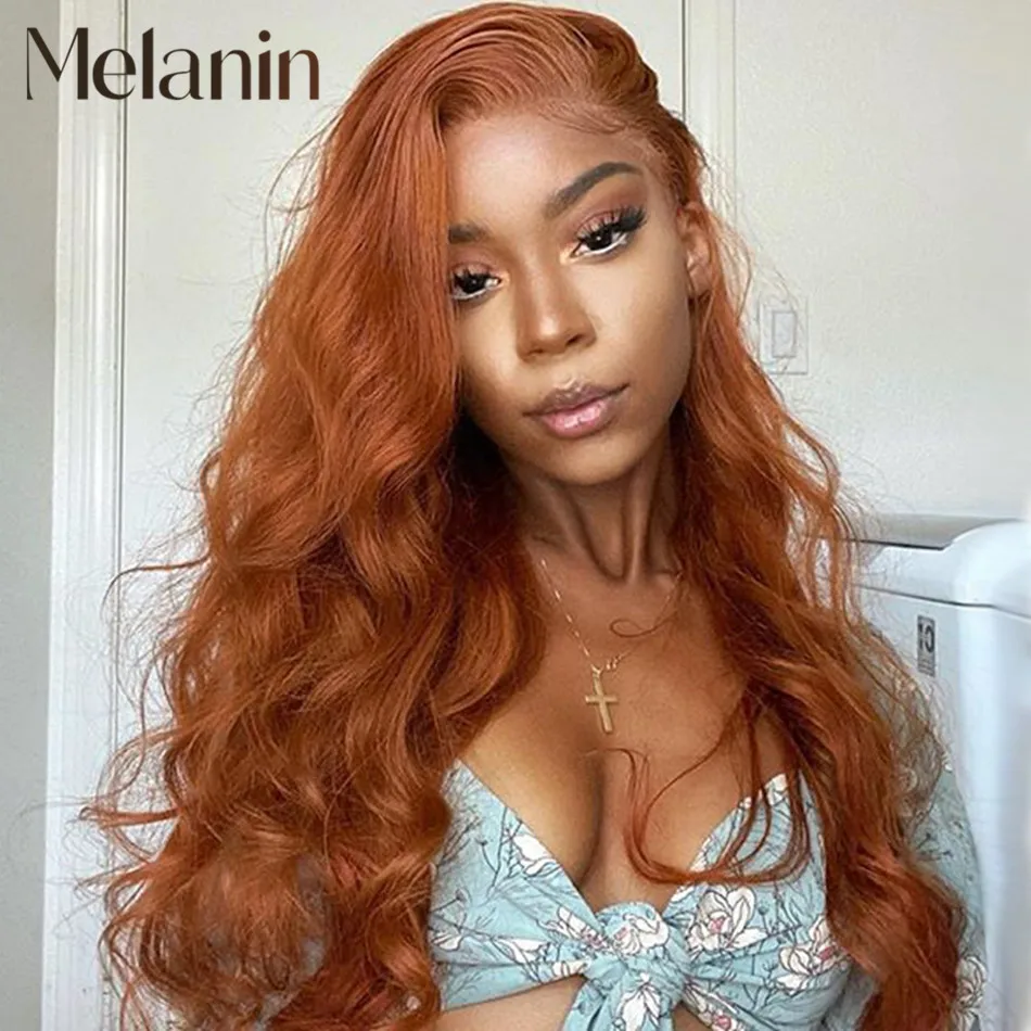 

Top 10A 13x4 HD Transparent Lace Front Human Hair Wigs Orange Ginger Raw Indian Body Wave Remy Colored Human Hair Frontal Wigs