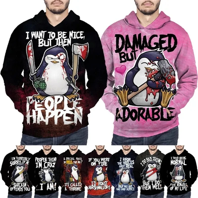 

Latest Crazy Penguin 3D Print Funny Hip Hop Couple Hoodies T-Shirt Crime Penguin Text Print Pattern Unisex Harajuku Style Hoodie