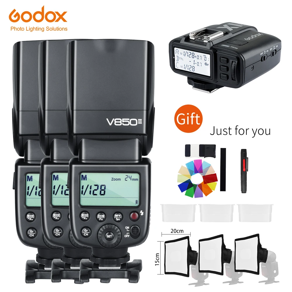 

Бесплатная доставка DHL 3x Godox V850II GN60w литий-ионный аккумулятор 2,4G Беспроводная вспышка X System Speedlite Flash + X1T-C/N/S/F/O триггер для Canon Nikon Sony
