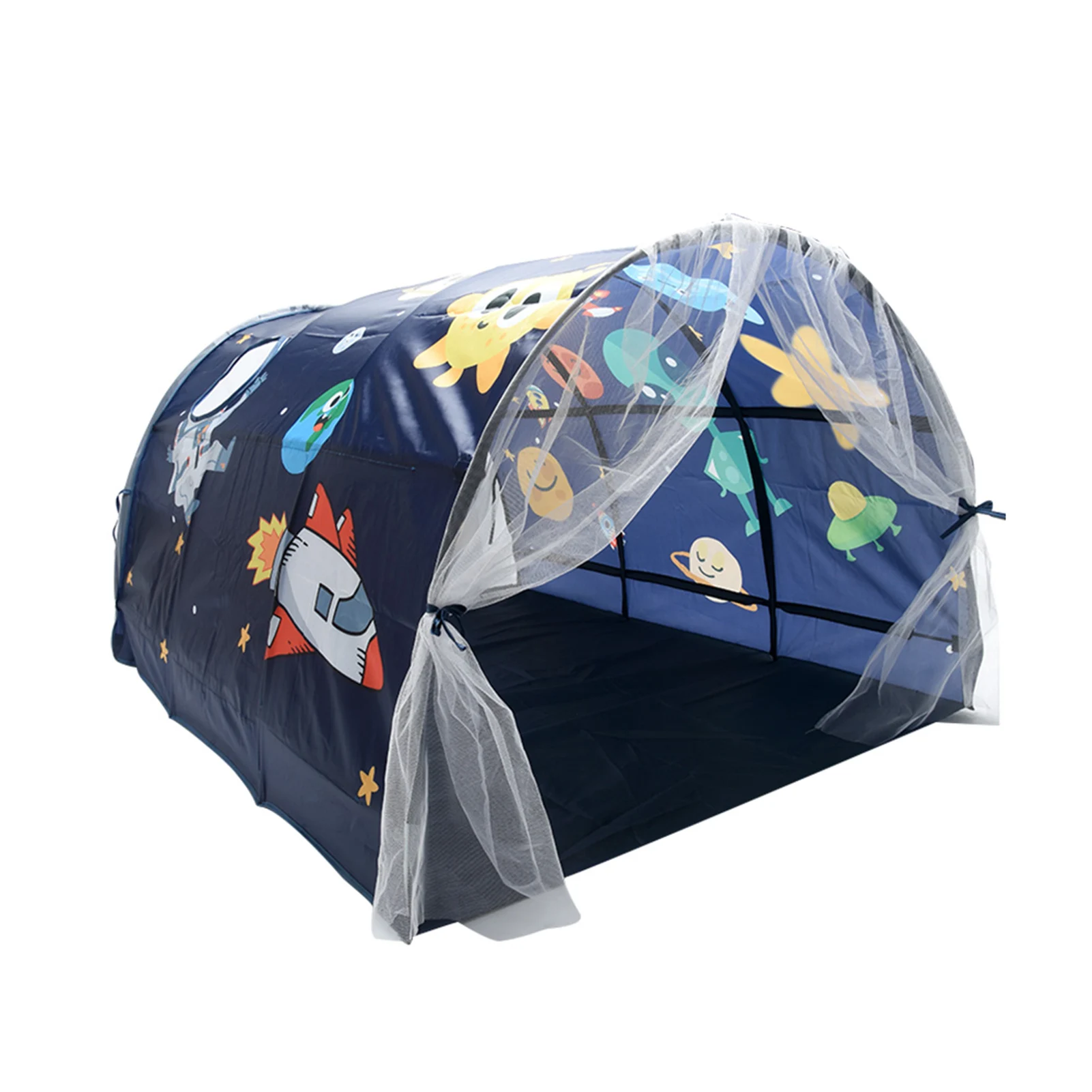 

Boys Girls Dream Bed Inner Pocket Bedroom Decor Kids Play Tent Double Net Curtain Playhouse Cute Cartoon Camping Indoor Outdoor