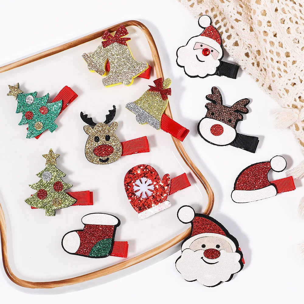 

2Pcs/Set Cartoon Christmas Tree Santa Hair Clips For Kids Girls Elk Cute Bell Hairpins Hair Accessories Christmas Gift Wholesale