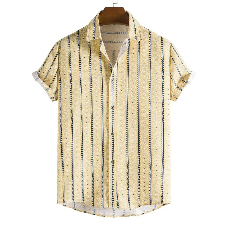2022 Summer Men Hawaiian Shirts Lapel Pocket Short Sleeve Pattern Print Button Up Casual Shirt Men's Clothing Chemise Homme E28