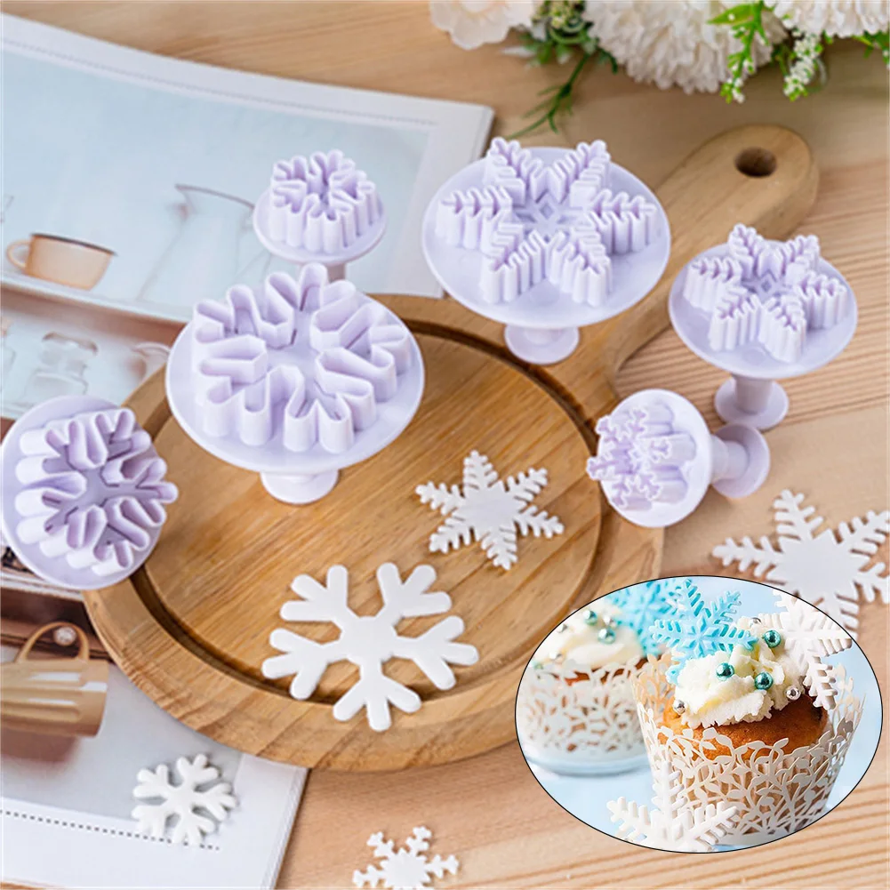 

3pcs/Set Snowflake Plunger Mold Cake Decorating Tool Biscuit Cookie Cutters Cupcake Mould Fondant Cutting Pastry Cutter