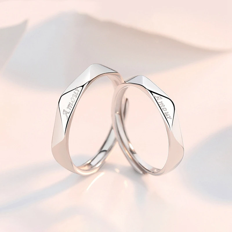 

Pure 925 Sterling Silver Ring Simple Amour Adjustable Couple Rings For Lovers Engagement Wedding Jewelry Accessories Gifts