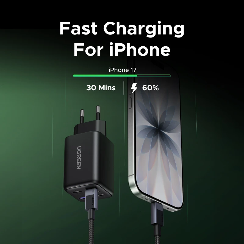 Фото Зарядное устройство UGREEN 45W GaN PD 3.0 UFSC PPS с 5 портами для iPhone 17 16 15 Pro Max, Samsung S25, Xiaomi, планшетов, iPad Air, быстрое зарядное устройство USB-C №4