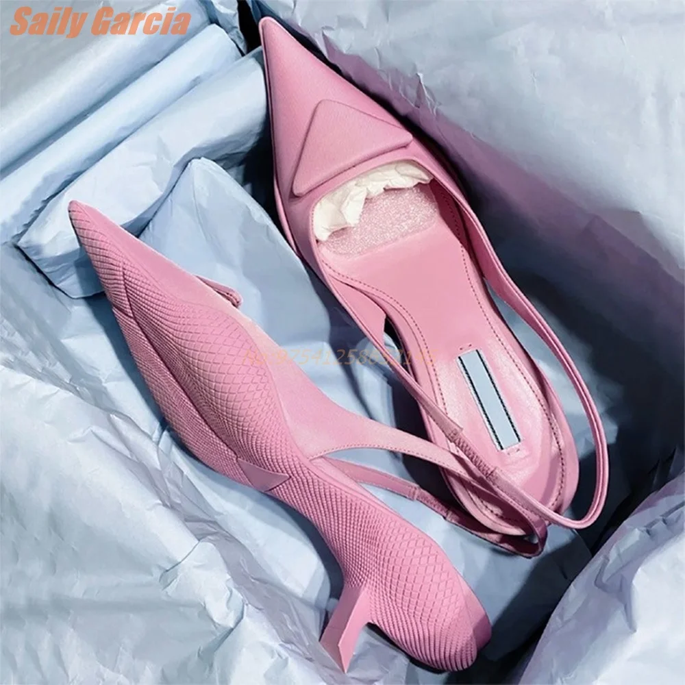 

Kitten Heel Solid Sandals Pointed Toe Back Strap Women's Sandals Pink Heels Designer Shoes For Women Summer Fashion Black Green