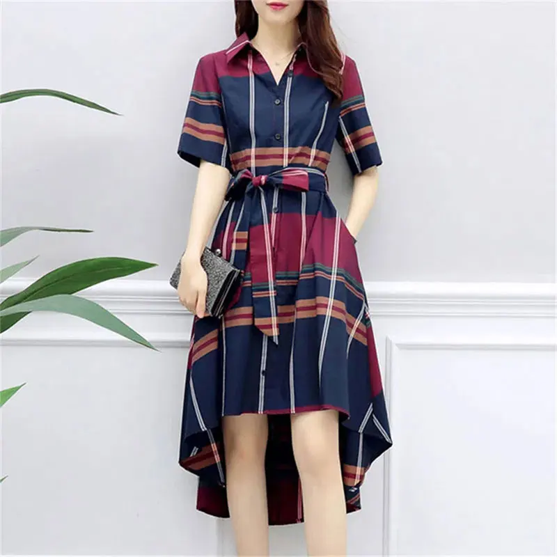 

2021 Spring Summer New Women'S Checked Shirt Dress Girls Everything Match Fashion Corset Small Fresh Female Irregular Skirt