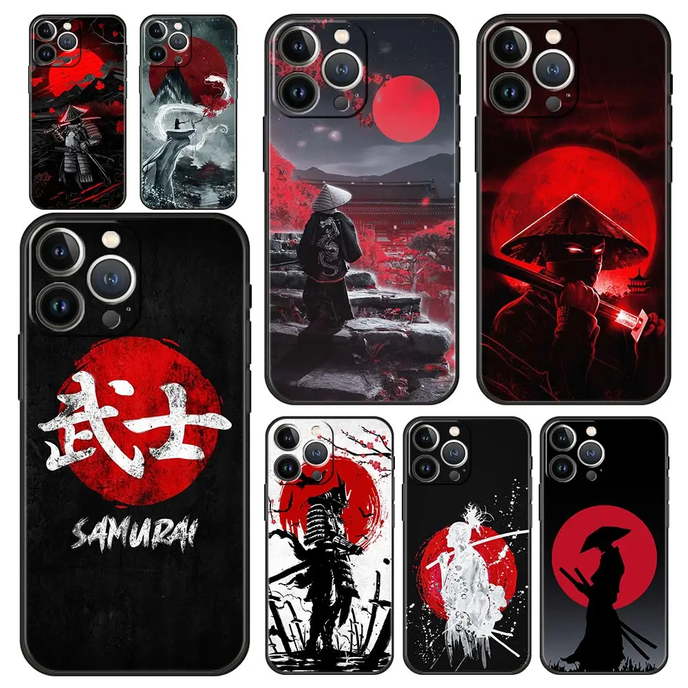 

Japan Redsun Samurai bushido Luxury Phone Case For iPhone 13 15 14 12 11 Pro MAX XR X SE XS 7 8 Plus Silicone Protection Cover