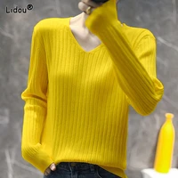 casual knitted v neck long sleeve solid spring autumn t shirts comfortable popularity 2022 new fashion trend womens clothing