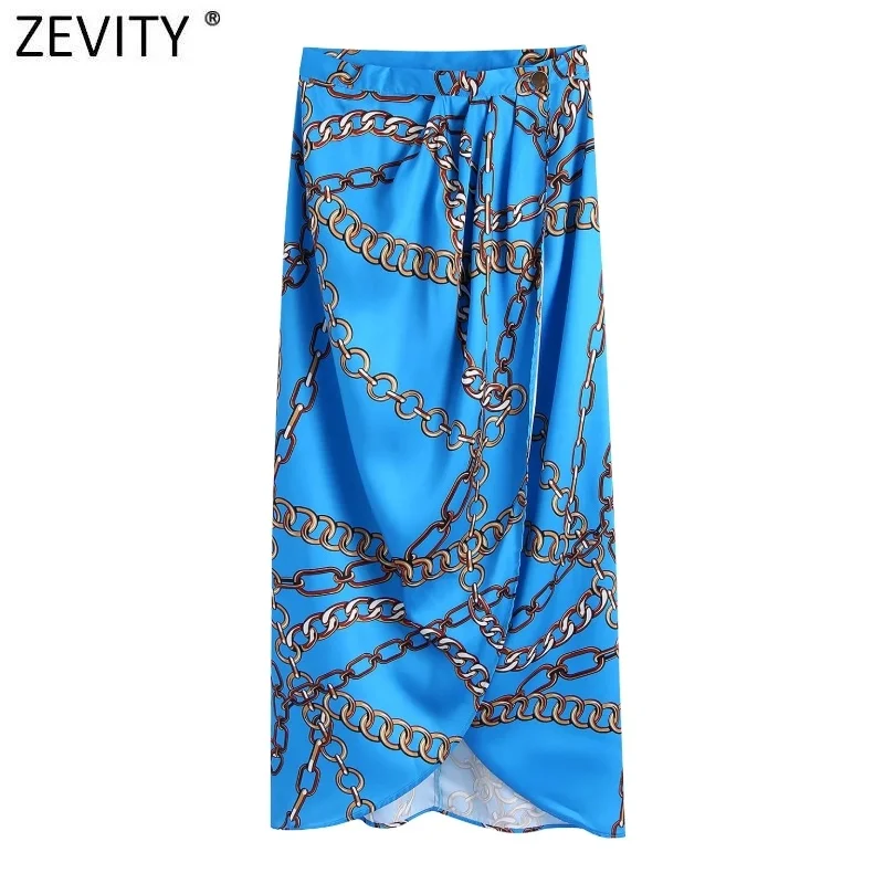 

Zevity 2022 Women Vintage Pleats Design Chain Print Sarong Skirt Faldas Mujer Female Hem Irregular Casual A Line Vestidos QUN895