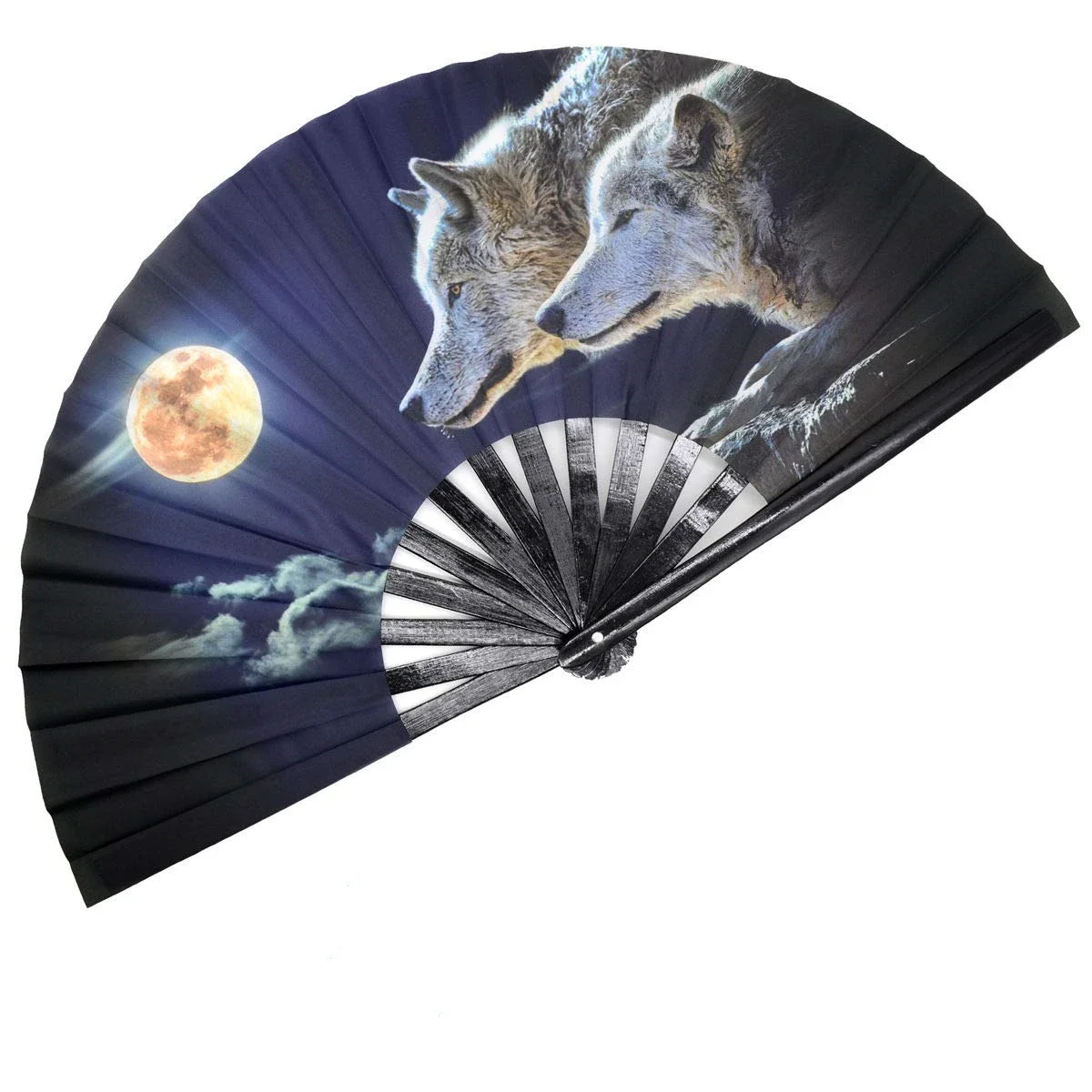 

Wolf Animal Moon Classic Folding Fan Hand Fans Black Bamboo Bone Fan Cooling Handheld Fan Festival Performance Dance Fans Gifts