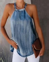 summer casual tank top harajuku style halter denim casual tanks top female casual fashion camisole top sleeveless backless