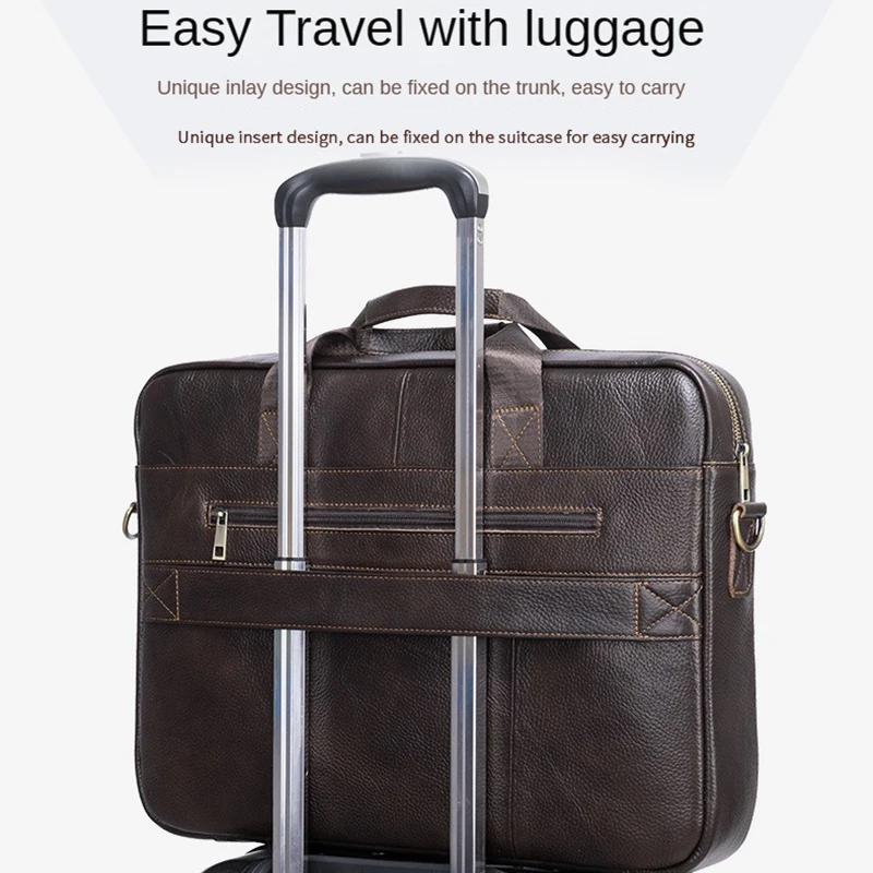 Genuine Leather Briefcase Documents A4 Shoulder Laptop 14 Men Hand Bag Handbag For Tote Big Travel Business Messenger Bolsas